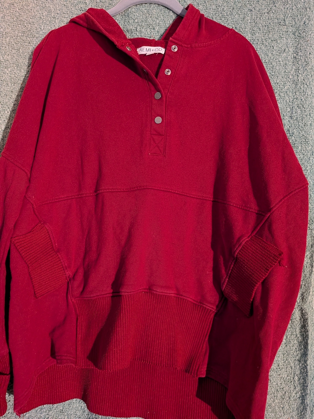 AEMI+CO Red Snap-Front Hooded Sweatshirt